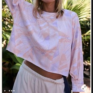 FREE PEOPLE INSPIRE LONG SLEEVE GEOMETRIC PRINT PASTEL PULLOVER TOP SMALL MEDIUM